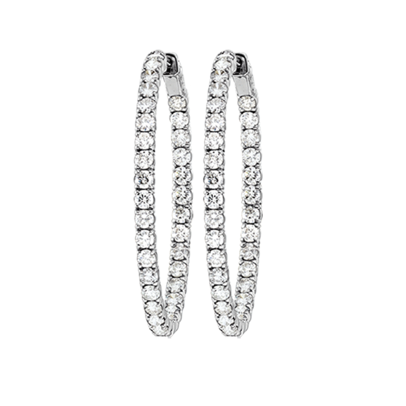 14KW 3/4ct Diamond Oval Hoop Earrings