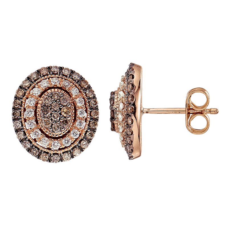 14KR Cognac & White Diamonds Earrings