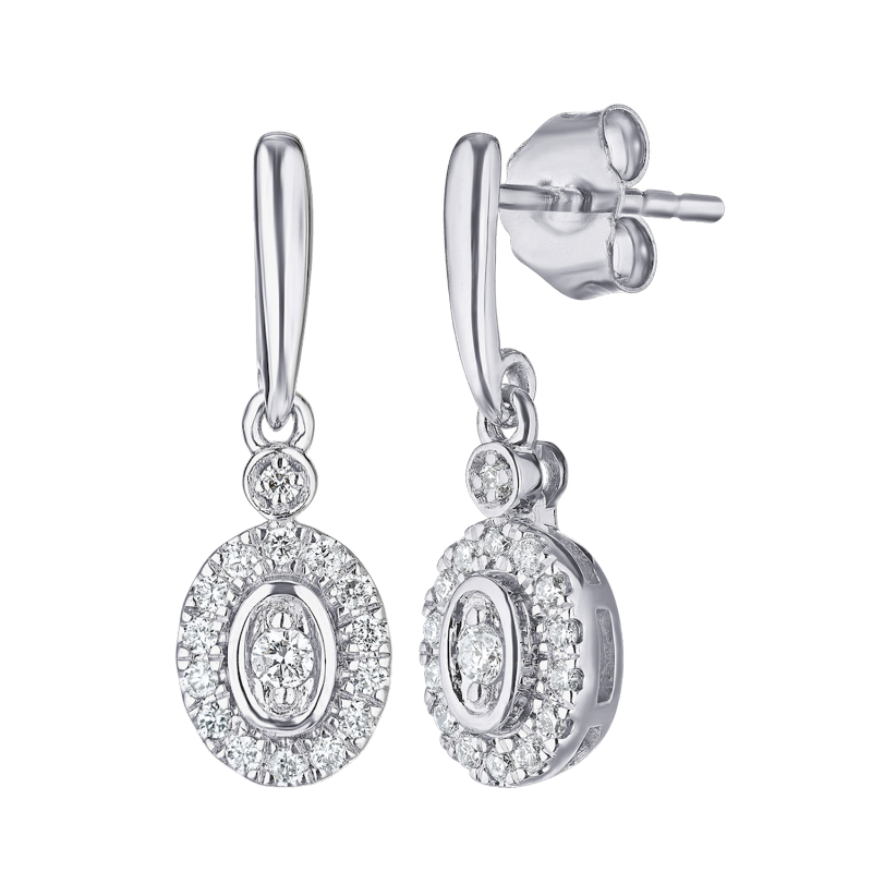 14KW Oval Halo Diamond Illusion Dangle Earrings