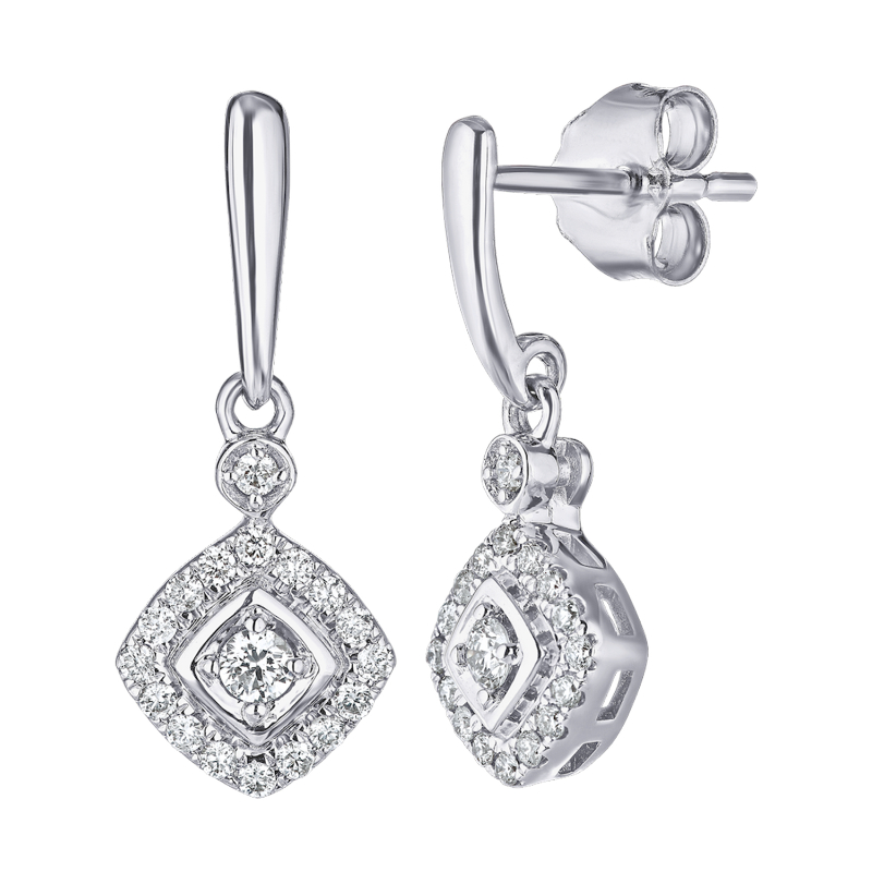 14KW Square Halo Diamond Illusion Dangle Earrings