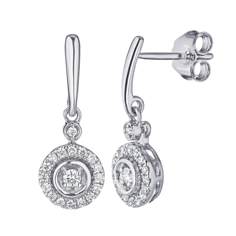 14KW Round Halo Diamond Illusion Dangle Earrings