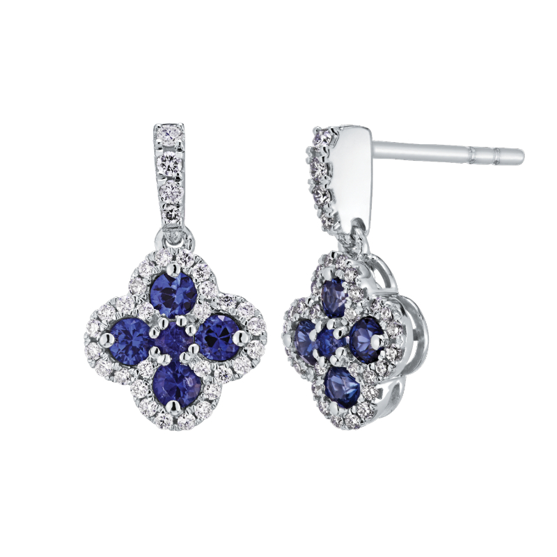 14KW Sapphire & Diamond Clover Earrings