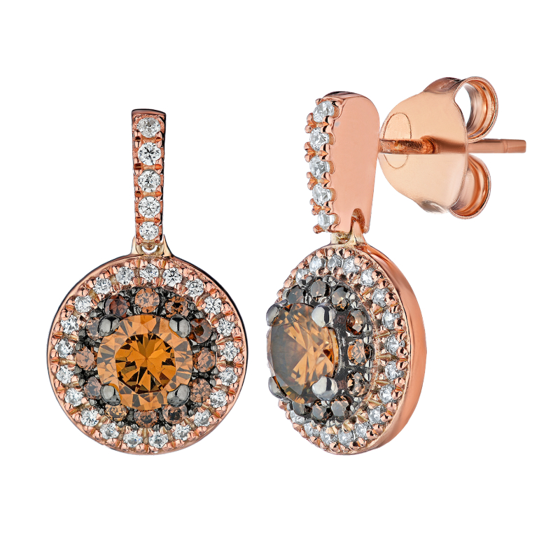 14KR Cognac & White Diamond Earrings