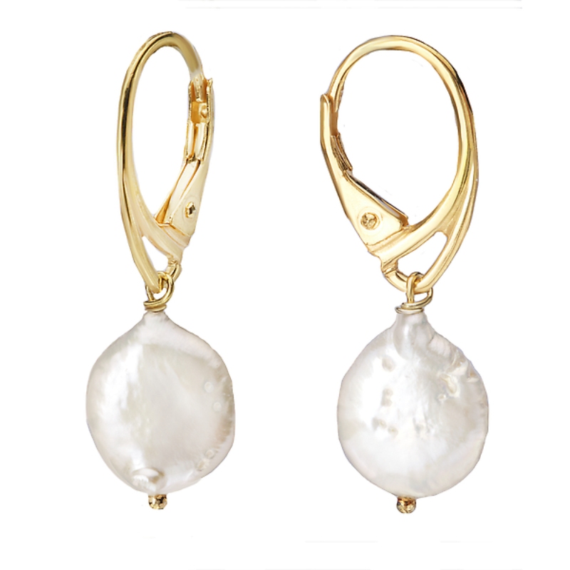 Italian Gold-Plated Coin Pearl Earrings