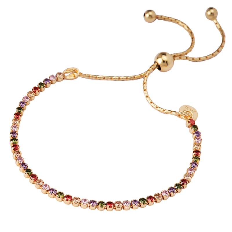 Gold Plated Multi-Color CZ Bolo Bracelet