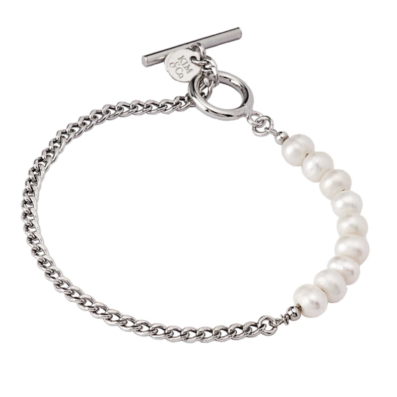 Italian Rhodium Plated Sterling Silver Pearl Bracelet