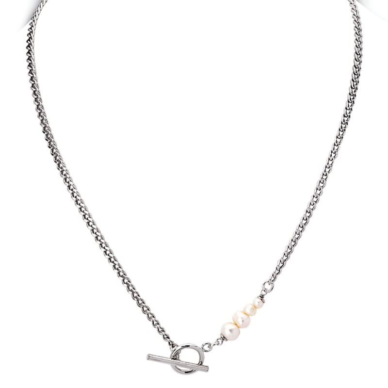 Italian Rhodium Plated Sterling Silver Pearl Necklace