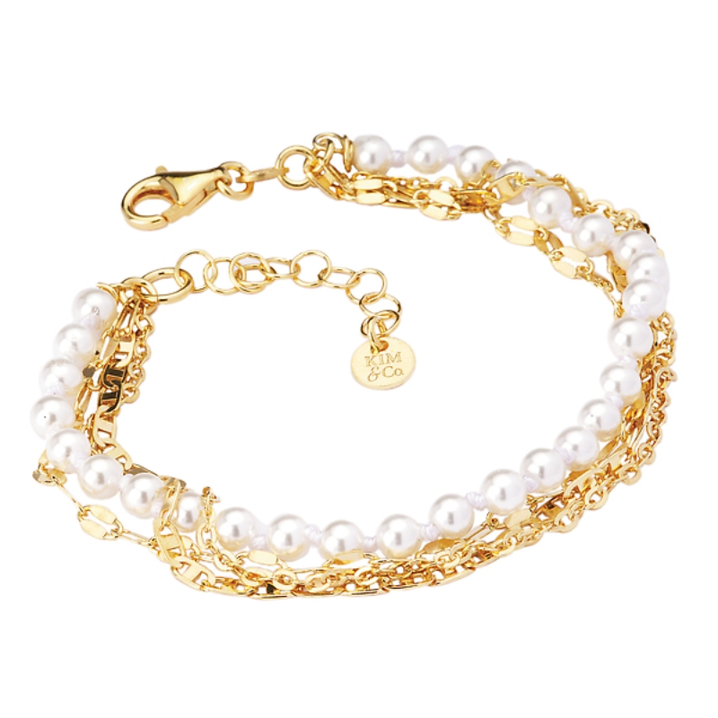 Italian Gold Plated Sterling Silver and Pearl Multi Strand Bracelet