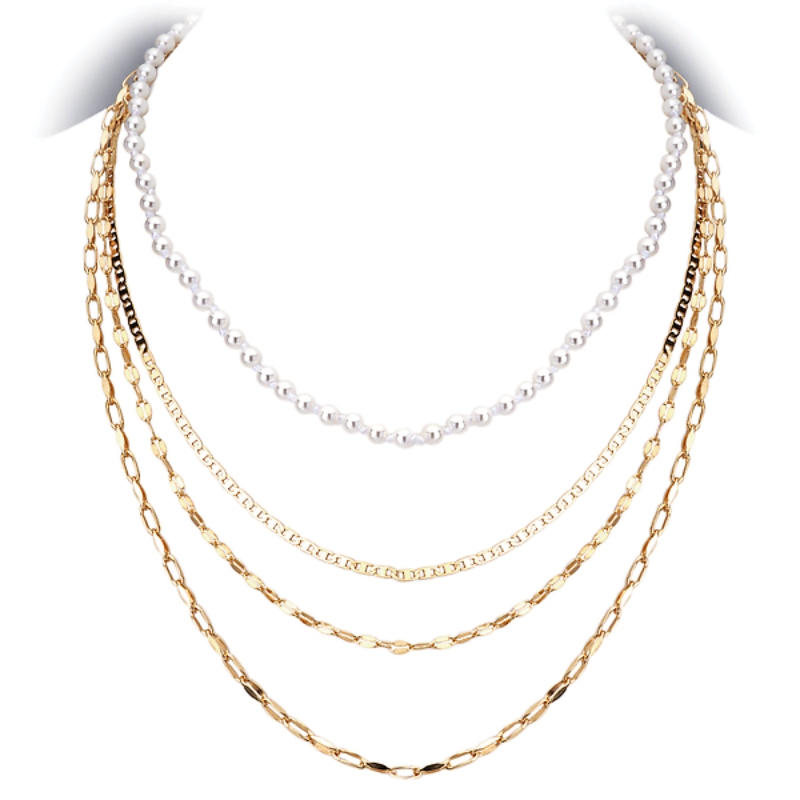 Italian Gold Plated Sterling Silver and Pearl Multi Necklace