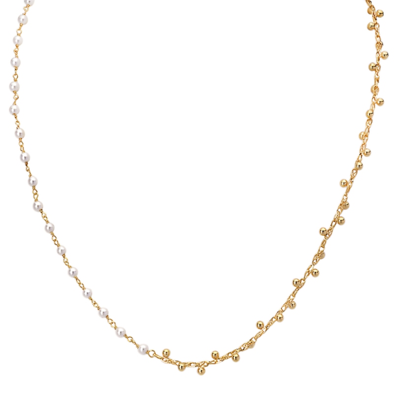 Italian Gold Bead and Pearl Necklace