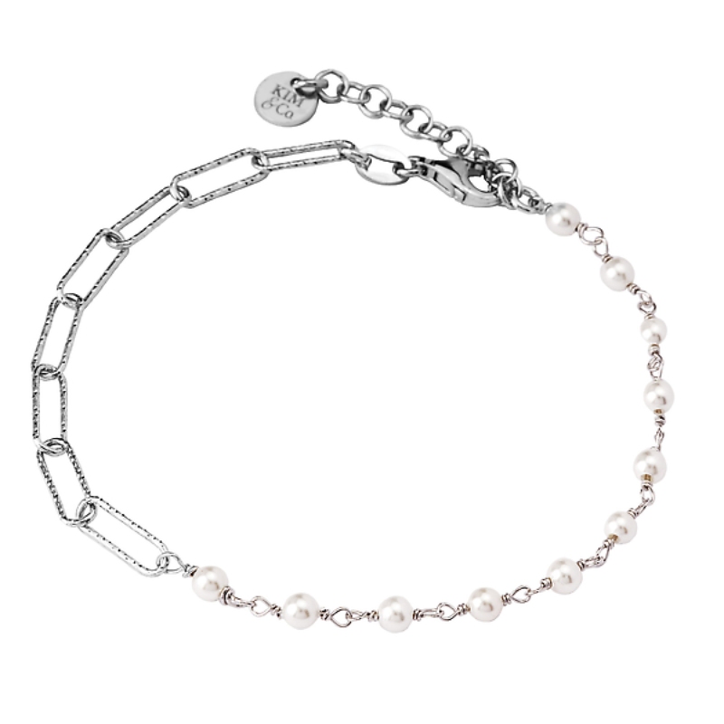 Italian Sterling Silver Rhodium Plated Pearl Bracelet