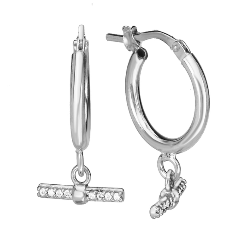 Rhodium Plated CZ Toggle Earrings