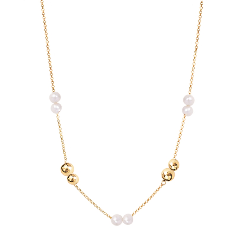 Italian Gold Plated Bead and Pearl Necklace