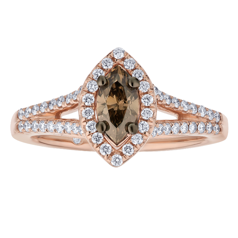 14KR Marquise Brown Diamond Halo Ring