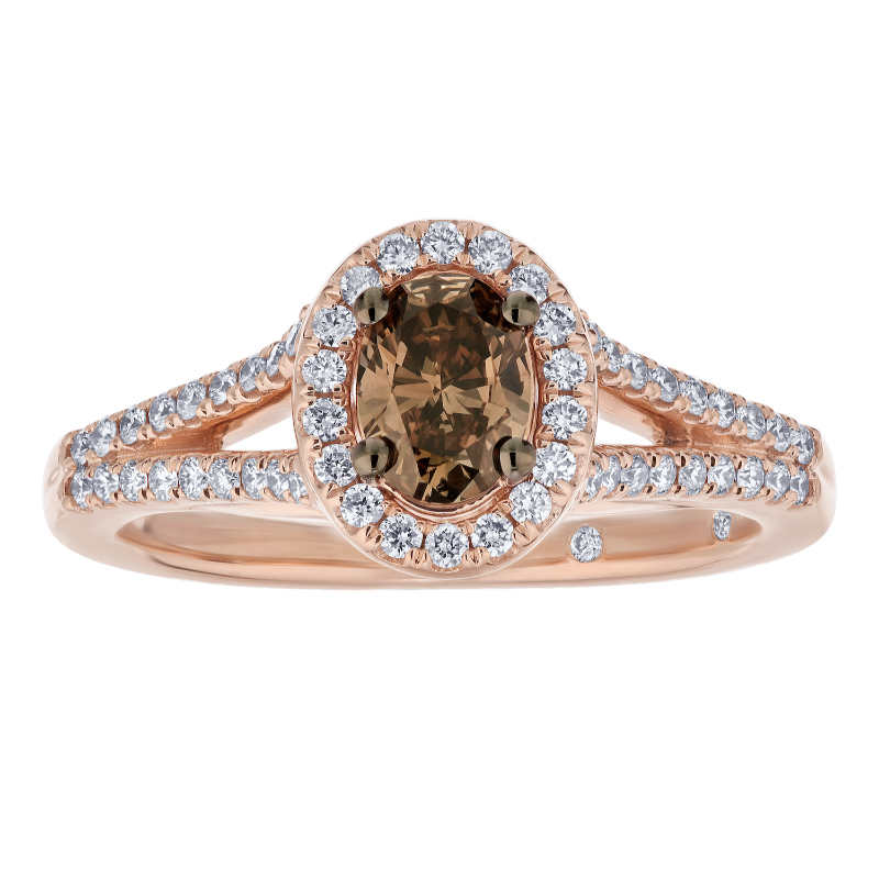 14KR Oval Brown Diamond Halo Ring