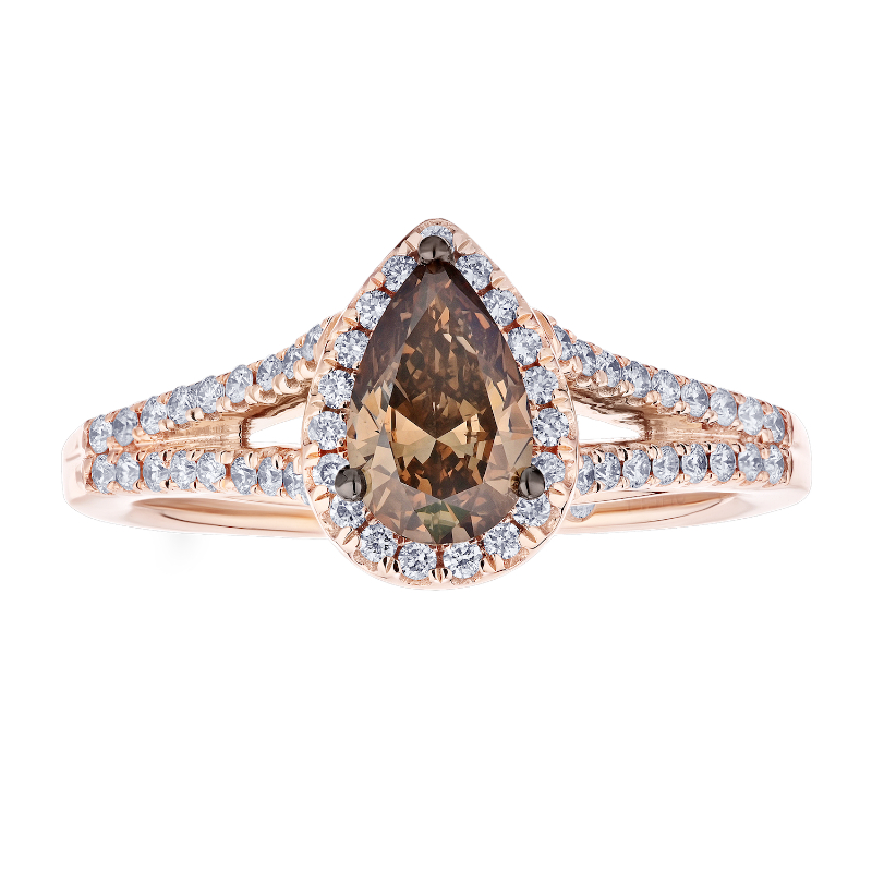 14KR Pear Brown Diamond Halo Ring