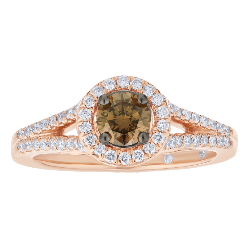 14KR Round Brown Diamond Halo Ring