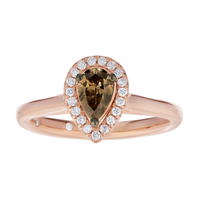 14KR Pear Cognac & White Diamond Halo Ring