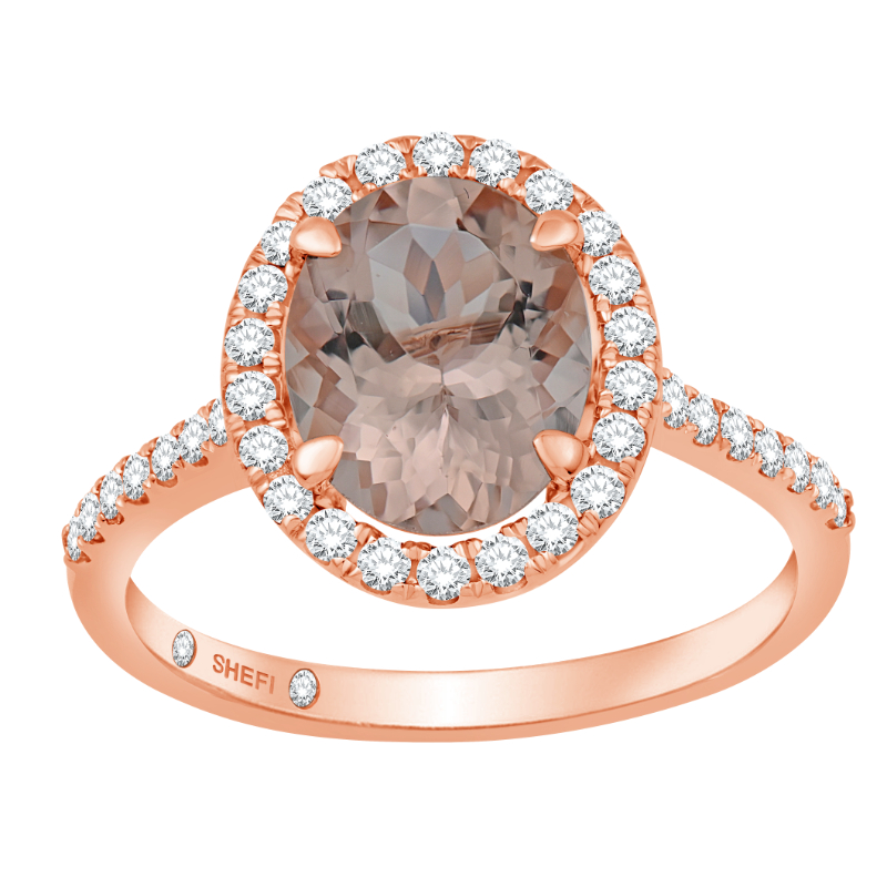 14KR Oval Morganite & Diamond Halo Ring