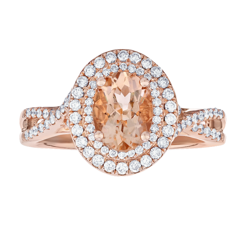 14KR Oval Morganite & Diamond Halo Ring