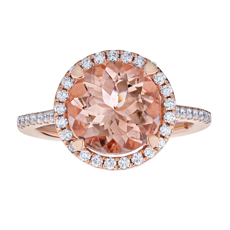 14KR Round Morganite & Diamond Halo Ring