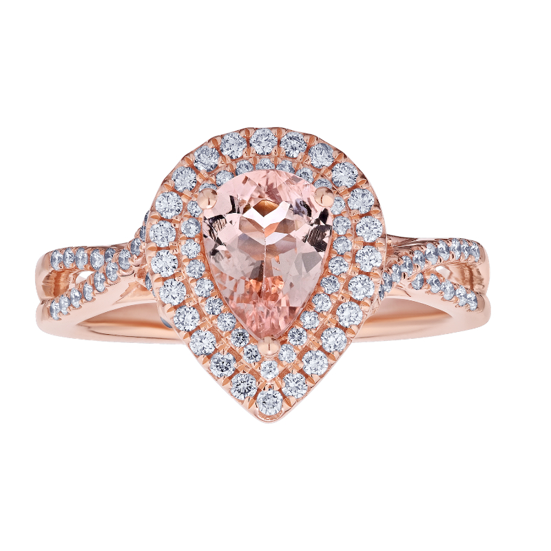 14KR Pear Morganite & Diamond Halo Ring