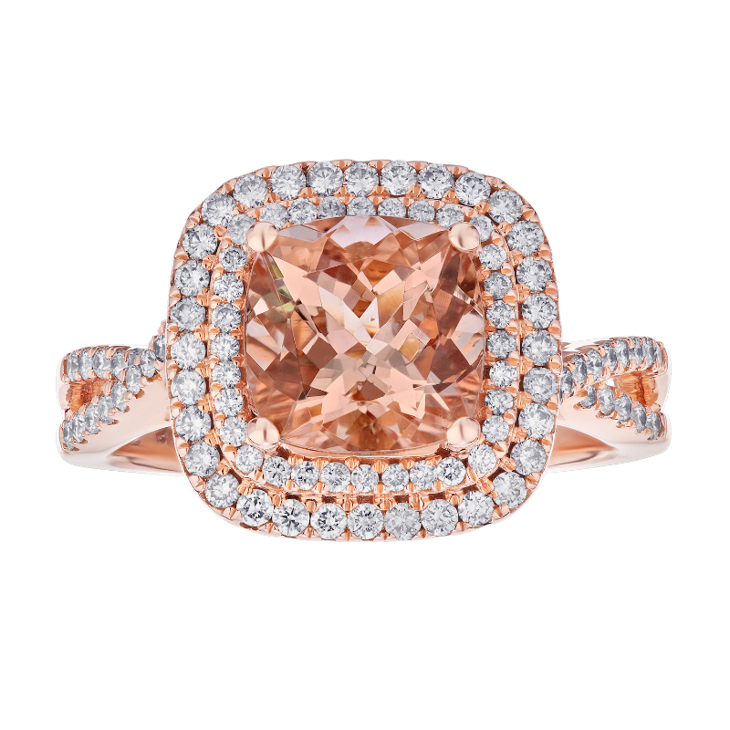 14KR Square Morganite & Diamond Halo Ring