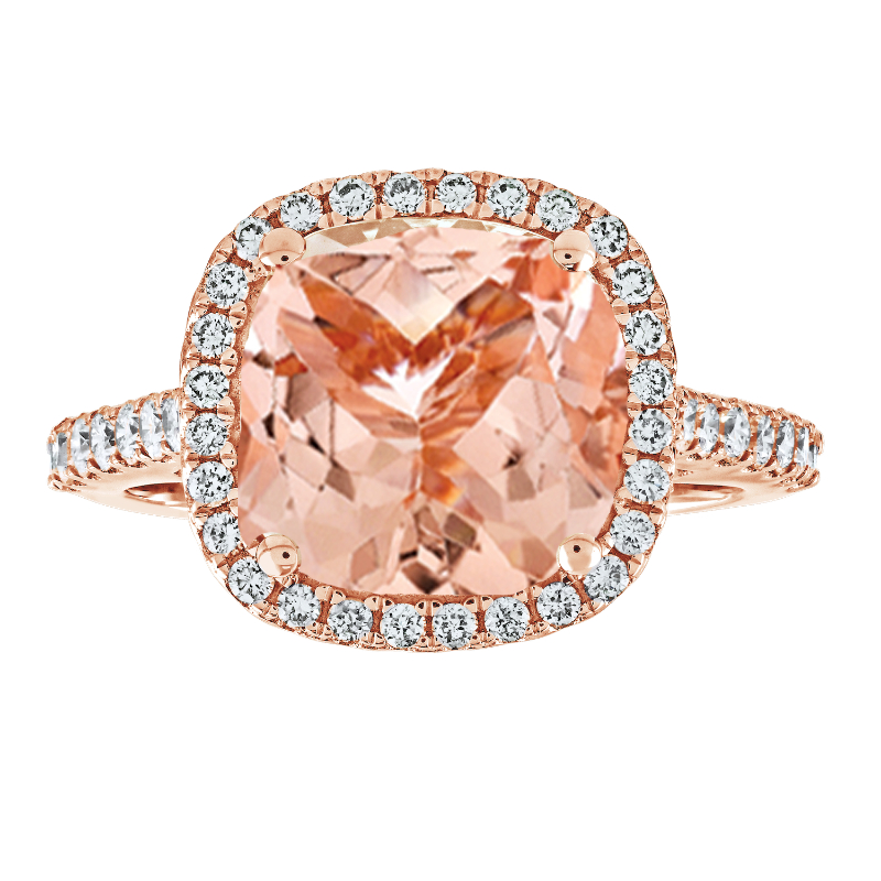 14KR Morganite & Diamond Halo Ring