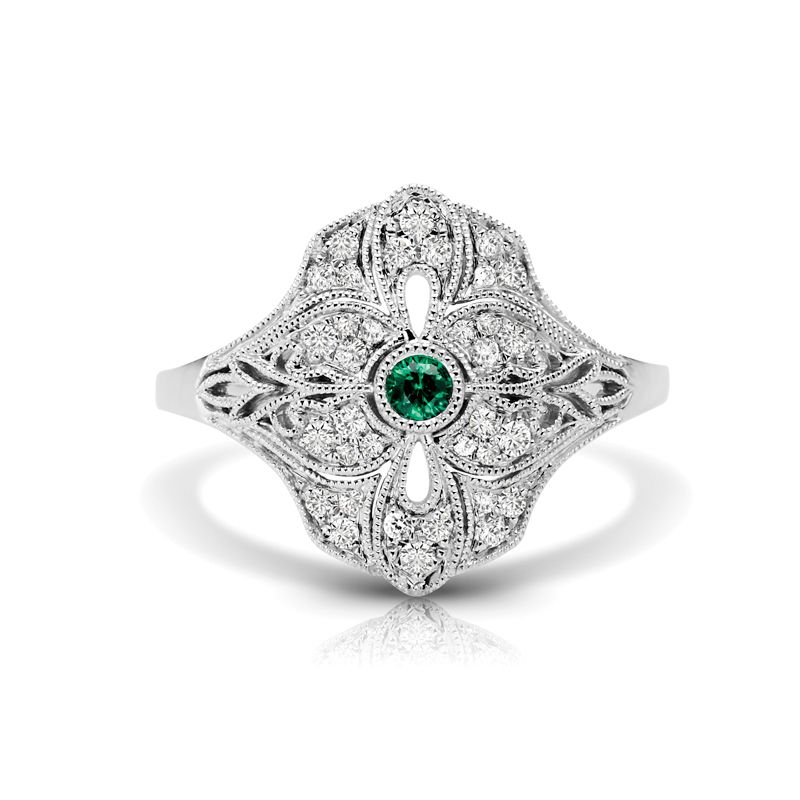 14KW Emerald & Diamond Couture Ring