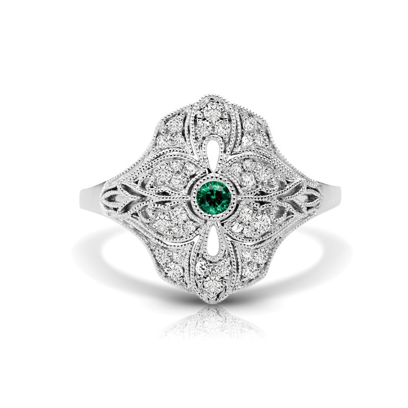 14KW Emerald & Diamond Couture Ring