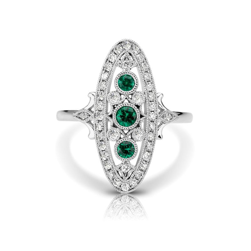 14KW Emerald & Diamond Couture Ring