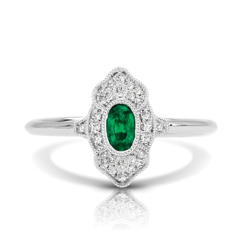 14KW Emerald & Diamond Couture Ring
