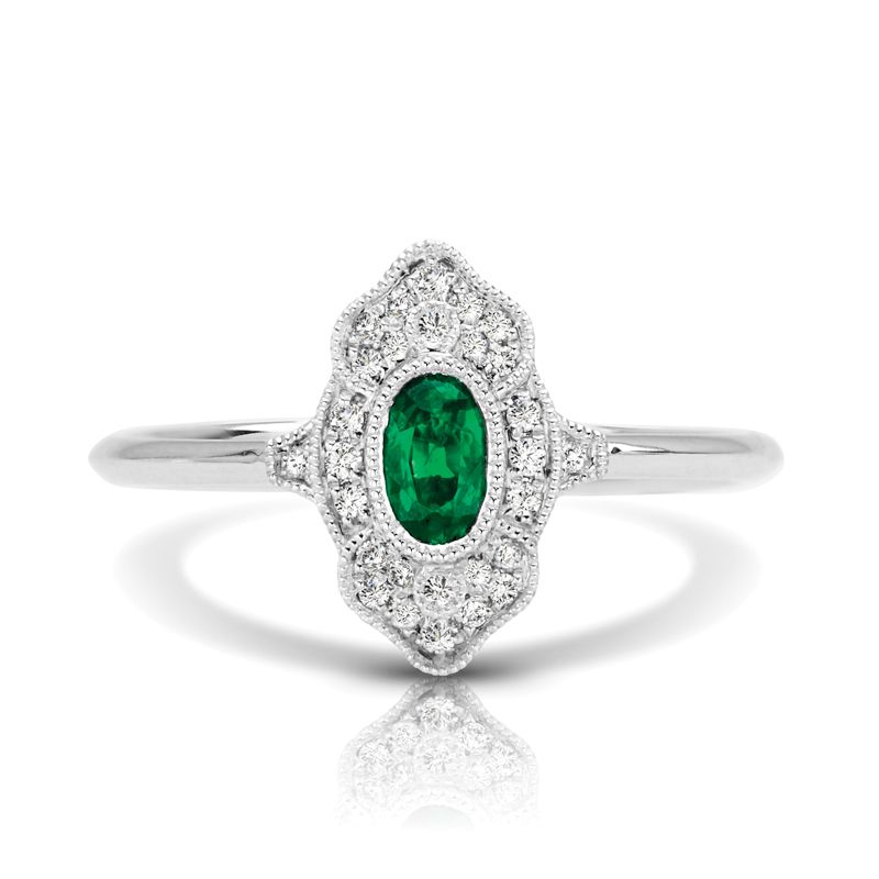 14KW Emerald & Diamond Couture Ring