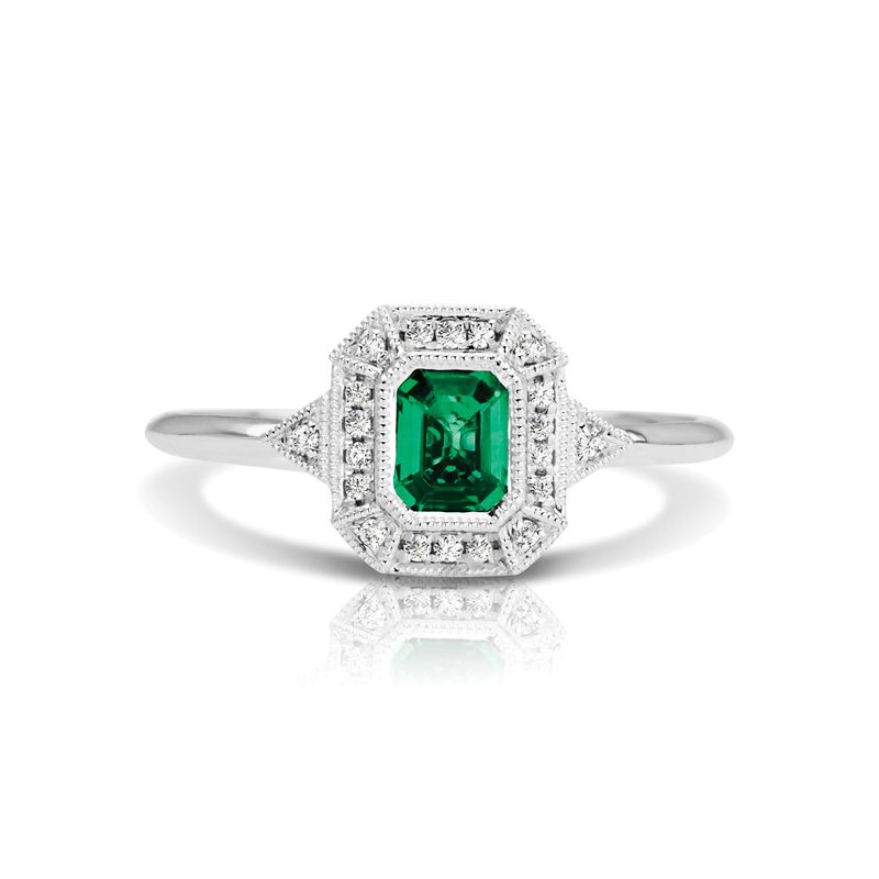 14KW Emerald & Diamond Couture Ring