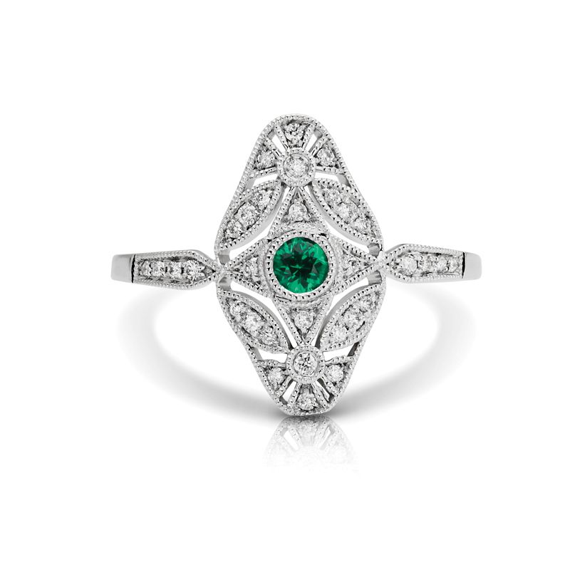 14KW Emerald & Diamond Couture Ring